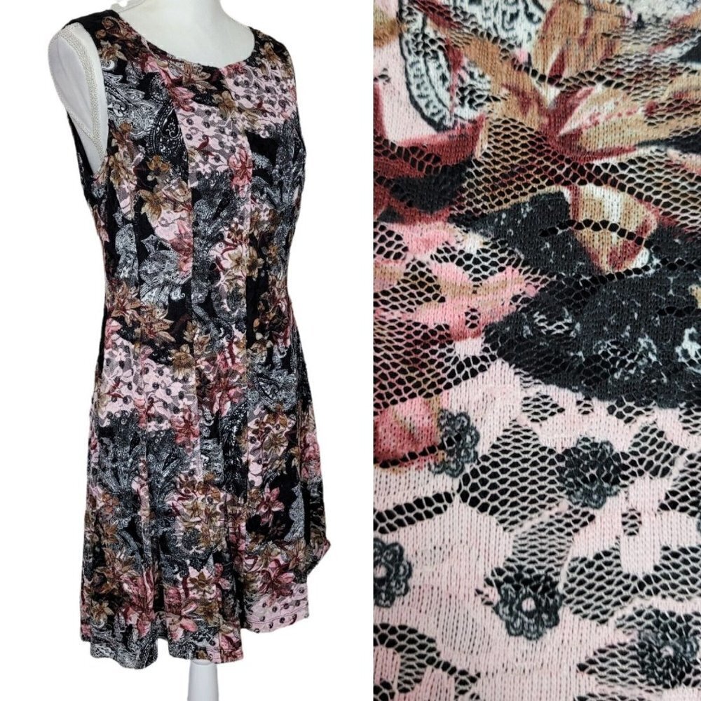 Connected Apparel Sz 8 Petite Floral Lace Sleeveless Shift Dress Spring Summer